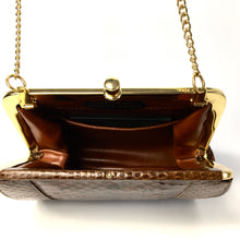 Load image into Gallery viewer, Vintage Coffee Brown Snakeskin Clutch Bag with Fold In Chain Handle and Leather Lining Made in England-Vintage Handbag, Exotic Skins-Brand Spanking Vintage