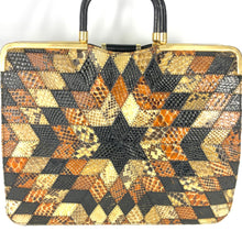 Load image into Gallery viewer, Vintage 70s Snakeskin And Leather 'Starburst' Design Handbag/Work Bag Case Top Handles-Vintage Handbag, Exotic Skins-Brand Spanking Vintage