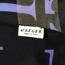 Load image into Gallery viewer, Vintage Large Jaeger Name Silk Scarf in Black and Blue Made in Italy-Scarves-Brand Spanking Vintage
