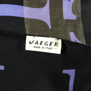 Vintage Large Jaeger Name Silk Scarf in Black and Blue Made in Italy-Scarves-Brand Spanking Vintage