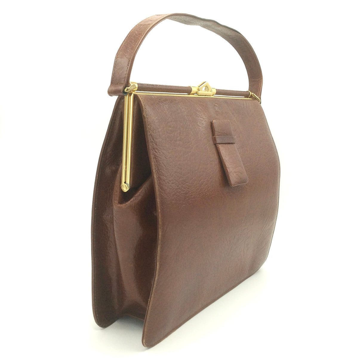 Vintage 50s Dark Tan Brown Textured Leather Bag by Salisburys Made in  England