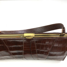 Load image into Gallery viewer, SALE Vintage 40s 50s Glossy Chestnut Crocodile Skin Handbag by Moreware Made in England in Top Handle Style-Vintage Handbag, Exotic Skins-Brand Spanking Vintage
