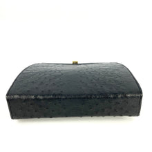 Load image into Gallery viewer, Vintage Dainty Black Genuine Ostrich Skin Clutch Bag w/ Fold Out Gilt/Ostrich Handle and Shoulder Chain Made In England-Vintage Handbag, Exotic Skins-Brand Spanking Vintage