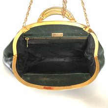 Load image into Gallery viewer, Vintage 70s/80s Large Emerald Green Snakeskin Gilt Clasp Clutch Bag w/ Fold Out Gilt Chain by Melluso, Made in Italy-Vintage Handbag, Exotic Skins-Brand Spanking Vintage
