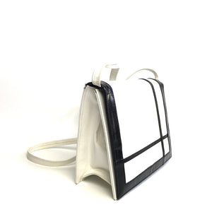 Vintage Swinging 60s/70s Black and White Patent Leather Handbag w/Long Shoulder Strap by Holmes Norwich Made in England-Vintage Handbag, Clutch Bag-Brand Spanking Vintage