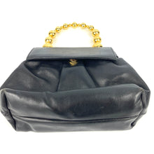 Load image into Gallery viewer, Vintage 80s/90s Elegant Black Leather Gilt Handle Bag by Lisetta Paoletti Made in Italy-Vintage Handbag, Dolly Bag-Brand Spanking Vintage
