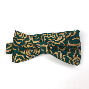 SOLD Silk Handmade in UK Ready Tied Bow Tie in Forest Green and Gold Slub Silk-Accessories, For Him-Brand Spanking Vintage