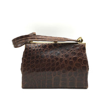 Load image into Gallery viewer, Vintage 50s Milk Chocolate Crocodile Skin Classic Ladylike Bag/ Top Handle Bag w/ Exquisite Clasp, Crocodile Pull Tab And Longer Handle-Vintage Handbag, Exotic Skins-Brand Spanking Vintage