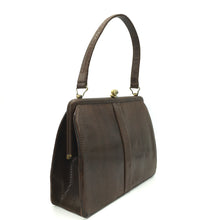 Load image into Gallery viewer, Vintage 50s Classic Mappin And Webb Brown Lizard Skin Classic Ladylike Bag with Gilt Barrel Clasp-Vintage Handbag, Exotic Skins-Brand Spanking Vintage