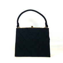 Load image into Gallery viewer, Vintage 50s Black Wool Handbag with Gilt Top Bar From Crown Lewis Made In The USA-Vintage Handbag, Kelly Bag-Brand Spanking Vintage