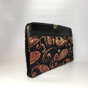 Vintage 70s/80s Red Black and Gold Paisley Chenille Tapestry and Black Patent Leather Clutch Shoulder Chain Bag-Vintage Handbag, Clutch Bag-Brand Spanking Vintage