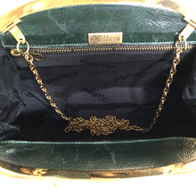 Load image into Gallery viewer, Vintage 70s/80s Large Emerald Green Snakeskin Gilt Clasp Clutch Bag w/ Fold Out Gilt Chain by Melluso, Made in Italy-Vintage Handbag, Exotic Skins-Brand Spanking Vintage