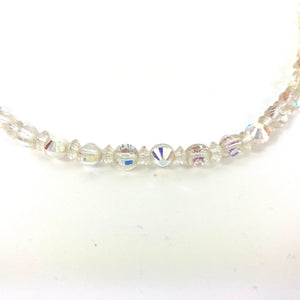 Vintage 50s Aurora Borealis Dainty Crystal Glass Bead Necklace with Crystal and Silvertone Clasp-Accessories, For Her-Brand Spanking Vintage