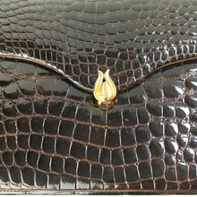 Load image into Gallery viewer, Vintage 50s 60s Exquisite Rich Chocolate Porosus Crocodile Skin Jackie O Handbag-Vintage Handbag, Exotic Skins-Brand Spanking Vintage