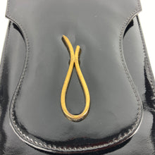 Load image into Gallery viewer, Vintage 60s Black Patent Leather/Gilt Trim Slim and Rare Jackie O Style Bag By Widegate Made in England-Vintage Handbag, Kelly Bag-Brand Spanking Vintage