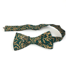 Load image into Gallery viewer, SOLD Silk Handmade in UK Ready Tied Bow Tie in Forest Green and Gold Slub Silk-Accessories, For Him-Brand Spanking Vintage