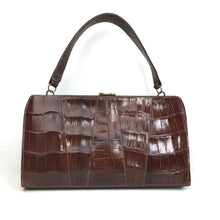 Load image into Gallery viewer, SALE Vintage 40s 50s Glossy Chestnut Crocodile Skin Handbag by Moreware Made in England in Top Handle Style-Vintage Handbag, Exotic Skins-Brand Spanking Vintage

