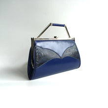 Load image into Gallery viewer, Vintage 70s Bright Blue Leather and Snakeskin 3 Way Clutch Bag with Fold Out Handle and Shoulder Chain-Vintage Handbag, Clutch Bag-Brand Spanking Vintage