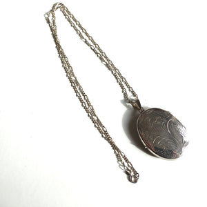 Large Sterling Silver Engraved Locket with Dainty 24" Silver Chain-Accessories, For Her-Brand Spanking Vintage