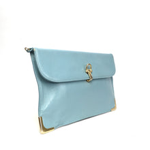 Load image into Gallery viewer, Vintage 70s Powder Blue Leather Clutch Bag with Gilt Clasp and Accents by Jane Shilton-Vintage Handbag, Clutch Bag-Brand Spanking Vintage