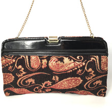 Load image into Gallery viewer, Vintage 70s/80s Red Black and Gold Paisley Chenille Tapestry and Black Patent Leather Clutch Shoulder Chain Bag-Vintage Handbag, Clutch Bag-Brand Spanking Vintage