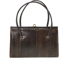Load image into Gallery viewer, Vintage Rich Brown Eros Snakeskin And Leather Twin Handle Bag-Vintage Handbag, Exotic Skins-Brand Spanking Vintage