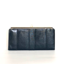 Load image into Gallery viewer, Vintage 70s/80s Clutch Bag In Black Lizard Skin w/ Optional Gilt Chain Made in England-Vintage Handbag, Clutch bags-Brand Spanking Vintage