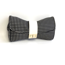 Load image into Gallery viewer, Vintgage 80s Black/Off white Textured Fabric and Leather Polka Dot Clutch Bag w/Clip On Leather Shoulder Strap-Vintage Handbag, Clutch Bag-Brand Spanking Vintage