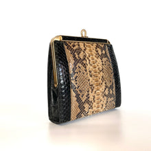 Load image into Gallery viewer, Vintage Small Python Snakeskin Clutch Bag with Fold In Chain Handle in Black/Brown/Caramel Made in England-Vintage Handbag, Exotic Skins-Brand Spanking Vintage