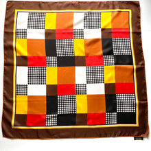 Load image into Gallery viewer, Large Vintage 70s Silk Scarf in Rich Red Brown and Yellow Geometric Design by Bellino Made in Italy-Scarves-Brand Spanking Vintage