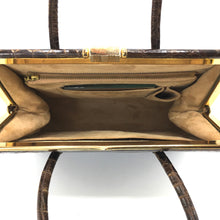 Load image into Gallery viewer, Vintage 50s Glossy Dark Chocolate Brown Mirror Finish Crocodile Skin Classic Ladylike Bag-Vintage Handbag, Exotic Skins-Brand Spanking Vintage