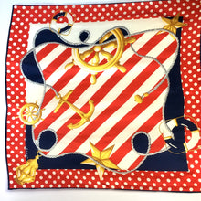 Load image into Gallery viewer, Vintage Echo Large Silk Scarf in Nautical Design with Polka Dot Border in Red/Blue/Gold-Scarves-Brand Spanking Vintage