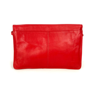 Vintage 70s/80s Unused Large Pillar Box Red Leather Clutch Bag With Optional Shoulder Strap by Tula-Vintage Handbag, Clutch Bag-Brand Spanking Vintage