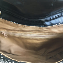 Load image into Gallery viewer, Vintgage 80s Black/Off white Textured Fabric and Leather Polka Dot Clutch Bag w/Clip On Leather Shoulder Strap-Vintage Handbag, Clutch Bag-Brand Spanking Vintage