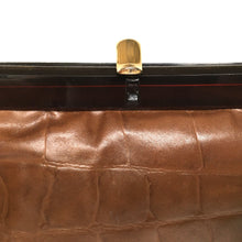 Load image into Gallery viewer, Vintage 70s/80s Caramel/ Dark tan Leather Faux Croc Clutch Bag w/ Fold Out Shoulder Strap, Made in Italy-Vintage Handbag, Clutch Bag-Brand Spanking Vintage