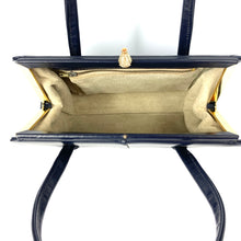 Load image into Gallery viewer, Vintage 50s/60s Classic Twin Handle Handbag with Exquisite Gilt Clasp in Navy Leather By Garfields of London-Vintage Handbag, Kelly Bag-Brand Spanking Vintage
