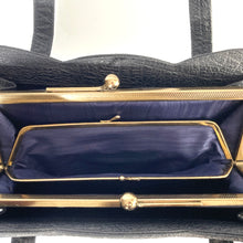 Load image into Gallery viewer, Vintage 40s/50s Large Dark Navy Textured Faux Leather Bag with Fitted Coin Purse-Vintage Handbag, Top Handle Bag-Brand Spanking Vintage