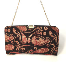 Load image into Gallery viewer, Vintage 70s/80s Red Black and Gold Paisley Chenille Tapestry and Black Patent Leather Clutch Shoulder Chain Bag-Vintage Handbag, Clutch Bag-Brand Spanking Vintage