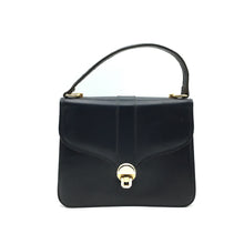 Load image into Gallery viewer, Vintage 60s/70s Navy Leather Jackie O Style Top Handle Bag with Gilt Clasp-Vintage Handbag, Kelly Bag-Brand Spanking Vintage