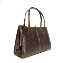 Load image into Gallery viewer, Vintage 60s/70s Golden Arrow Dark Chocolate Brown Lizard Skin Handbag Made in England-Vintage Handbag, Exotic Skins-Brand Spanking Vintage