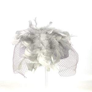 Vintage 50s 60s Pale Lilac Lavender Pill Box Hat w/ Veil / Grey Feathers-Accessories, For Her-Brand Spanking Vintage