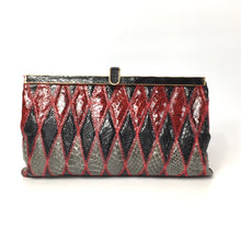Load image into Gallery viewer, Vintage Harlequin Snakeskin Clutch Chain Bag by Jane Shilton in Red, Grey, Black Made in England-Vintage Handbag, Exotic Skins-Brand Spanking Vintage