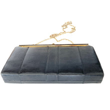 Load image into Gallery viewer, Vintage 70s/80s Clutch Bag In Black Lizard Skin w/ Optional Gilt Chain Made in England-Vintage Handbag, Clutch bags-Brand Spanking Vintage