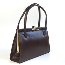 Load image into Gallery viewer, Vintage 50s 60s Small And Dainty Brown Leather Ackery Bag with Intricate Gilt Clasp Made in England-Vintage Handbag, Kelly Bag-Brand Spanking Vintage