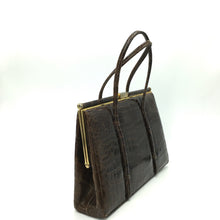 Load image into Gallery viewer, Vintage 50s Glossy Dark Chocolate Brown Mirror Finish Crocodile Skin Classic Ladylike Bag-Vintage Handbag, Exotic Skins-Brand Spanking Vintage