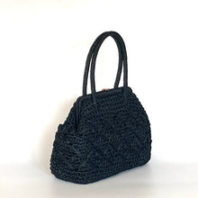 Load image into Gallery viewer, Vintage 60s/70s Large Black Raffia Style Handbag/Top Handle w/Gilt Clasp by St Michael Made in Italy-Vintage Handbag, Dolly Bag-Brand Spanking Vintage
