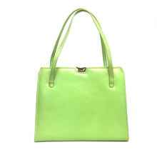 Load image into Gallery viewer, Vintage 50s 60s Lime Green Leather Twin Handled Classic Top Handle Bag with Suede Lining-Vintage Handbag, Kelly Bag-Brand Spanking Vintage