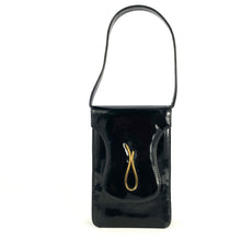 Load image into Gallery viewer, Vintage 60s Black Patent Leather/Gilt Trim Slim and Rare Jackie O Style Bag By Widegate Made in England-Vintage Handbag, Kelly Bag-Brand Spanking Vintage