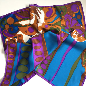 Vintage Large Jacqmar Silk Scarf in Stunning Blue/Purple/Rust/White Made in England-Scarves-Brand Spanking Vintage