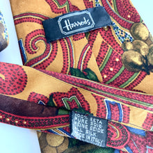 Load image into Gallery viewer, Vintage 80s Silk Tie by Harrods in Paisley and Grapes Design in Gold, red, Green and Brown Made in Italy-Accessories, For Him-Brand Spanking Vintage
